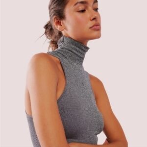 NWOT FP Intimately Always Ready Seamless Turtleneck Tank Gray Racer Back M/L